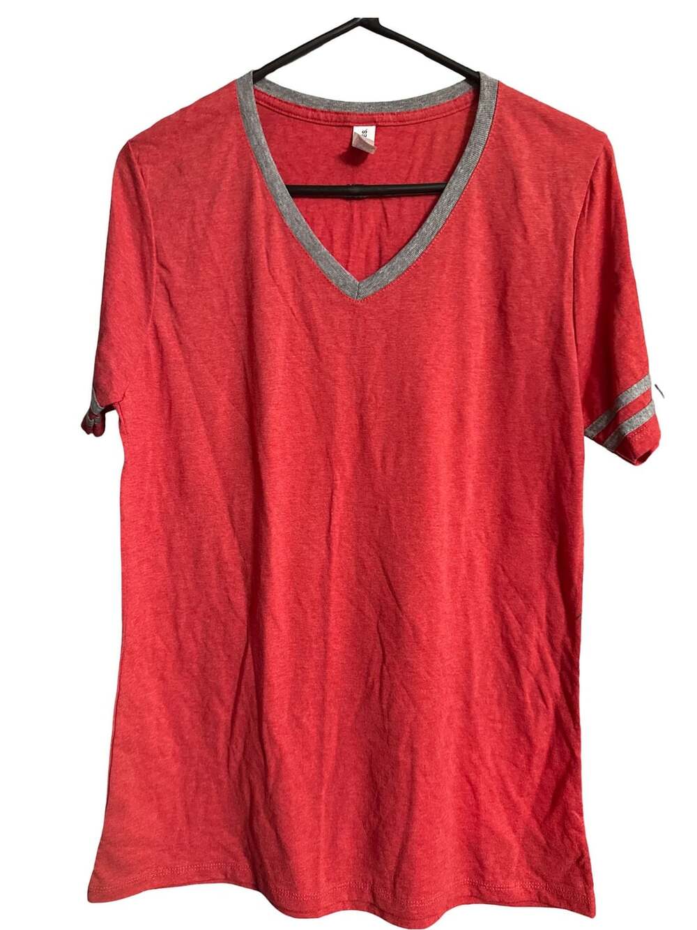 Jerzees Ladies Varsity Tri-Blend V-Neck T-Shirt Red Grey Size L